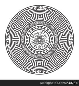 Circle greek mandala design. Round meander borders. Decoration elements patterns. Vector illustration isolated on white background.