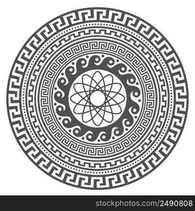 Circle greek mandala design. Round meander borders. Decoration elements patterns. Vector illustration isolated on white background.. Circle greek mandala design. Round meander borders. Decoration elements patterns. Vector illustration isolated on white background