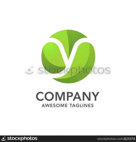 circle green leaf with hidden letter y logo vector concept, creative initial letter y with leaf logo vector