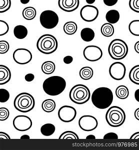 Circle Hand drawn Black and white pattern seamless on white background