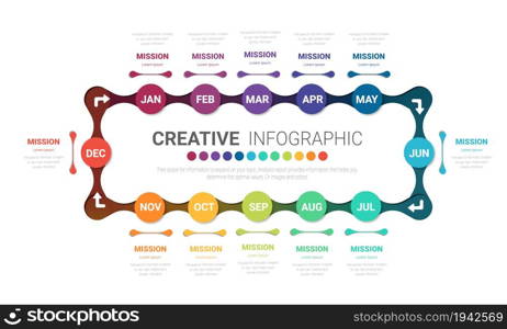 circle Infographic all month planners. Infographics for 12 months, 1 year business concept. Can be used for presentations banner, workflow layout, process diagram, flow chart, info graph