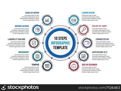 Circle infographic template with 10 steps or options, workflow or process diagram, vector eps10 illustration. 10 Steps - Circle Infographics