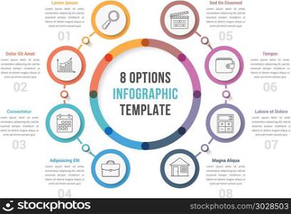Circle Infographic Template with Eight Options. Circle infographic template with eight options, workflow or process diagram, vector eps10 illustration