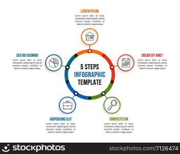 Circle infographic template with five elements, steps or options, workflow or process diagram, vector eps10 illustration. Circle Infographics