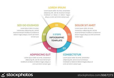 Circle infographic template with five steps or options, process chart, vector eps10 illustration. Circle Infographics - Five Elements