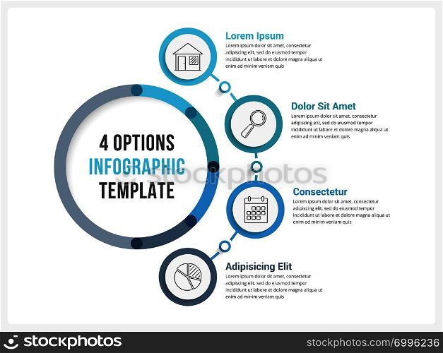 Circle infographic template with four options, workflow or process diagram, vector eps10 illustration. Circle Infographic Template with Four Options