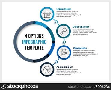 Circle infographic template with four options, workflow or process diagram, vector eps10 illustration. Circle Infographic Template with Four Options