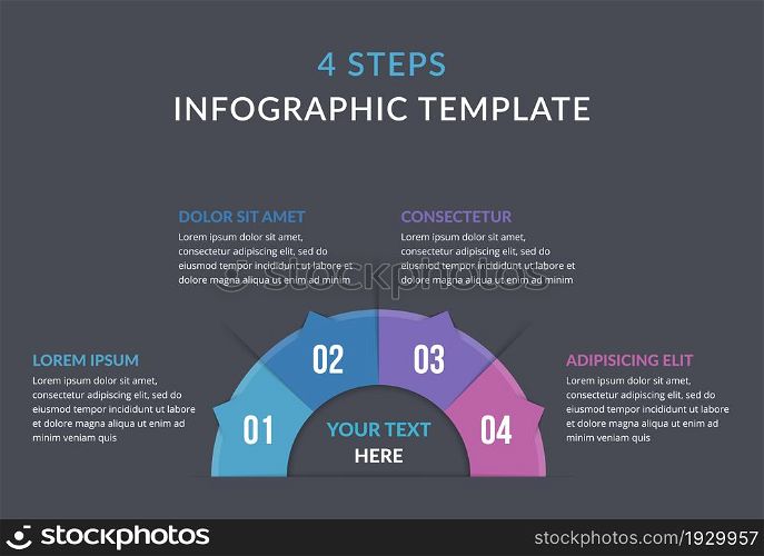 Circle infographic template with four steps or options, process chart, vector eps10 illustration. Circle Infographics - Four Elements