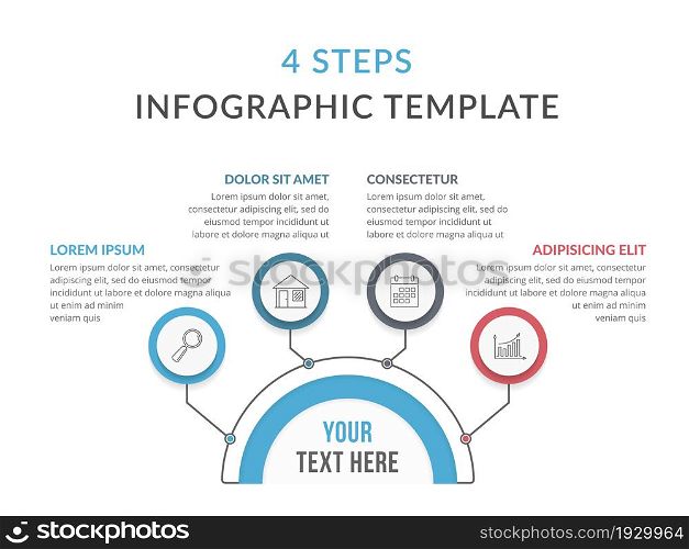 Circle infographic template with four steps or options, process chart, vector eps10 illustration. Circle Infographics - Four Elements