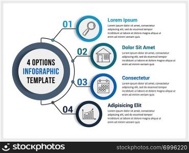 Circle infographic template with four steps or options, workflow or process diagram, vector eps10 illustration. Four Steps Infographics