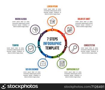 Circle infographic template with seven elements, steps or options, workflow or process diagram, vector eps10 illustration. Circle Infographics