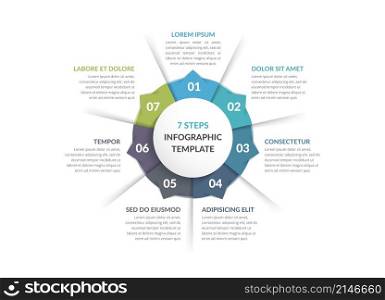 Circle infographic template with seven steps or options, process chart, vector eps10 illustration. Circle Infographics - Seven Elements