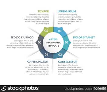Circle infographic template with six steps or options, process chart, vector eps10 illustration. Circle Infographics - Six Elements