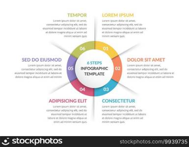 Circle infographic template with six steps or options, process chart, vector eps10 illustration. Circle Infographics - Six Elements