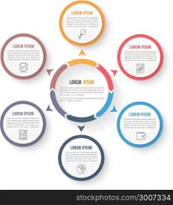 Circle Infographic Template with Three Elements. Circle infographic template with six elements, steps or options, workflow or process diagram, data vizualization, vector eps10 illustration