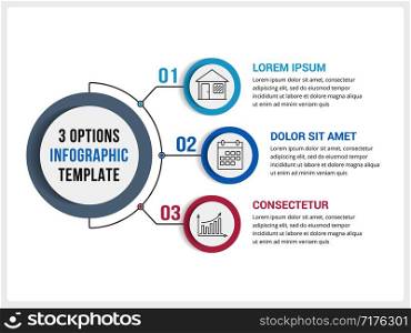 Circle infographic template with three steps or options, workflow or process diagram, vector eps10 illustration. Three Steps Infographics