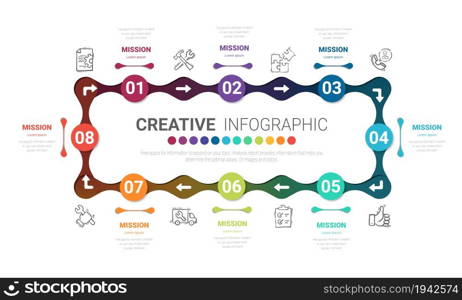 Circle Infographic thin line design and 8 options or steps. Infographics for business concept. Can be used for presentations banner, workflow layout, process diagram, flow chart.