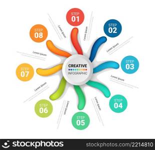 Circle Infographic thin line design and 8 options or steps. Infographics for business concept. Can be used for presentations banner, workflow layout, process diagram, flow chart.