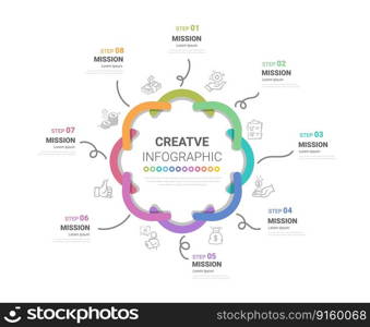 Circle Infographic thin line design and 8 options or steps. Infographics for business concept. Can be used for presentations banner, workflow layout, process diagram, flow chart.