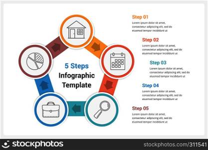 Circle infographics template with five elements, vector eps10 illustration. Circle Diagram with Five Elements