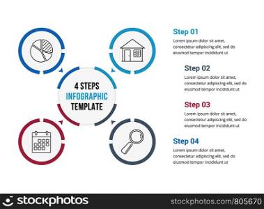 Circle infographics template with four elements, process diagram, steps, options, vector eps10 illustration. Circle Infographics with Four Elements