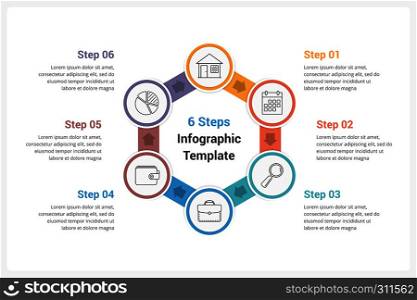 Circle infographics template with six elements, vector eps10 illustration. Circle Diagram with Six Elements