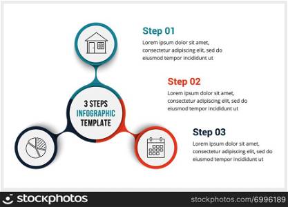 Circle infographics template with three elements, can be used as process diagram, steps, options, vector eps10 illustration. Circle Infographics Template with Three Elements
