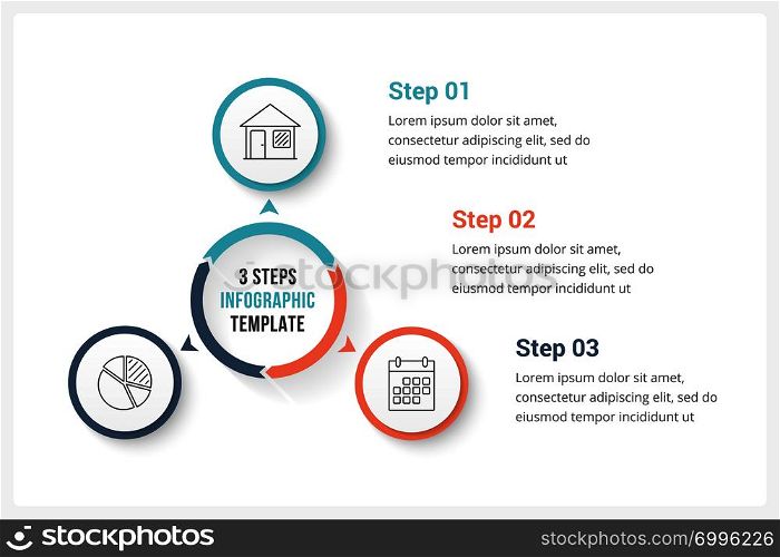 Circle infographics template with three elements, can be used as process diagram, steps, options, vector eps10 illustration. Circle Infographics with Three Elements