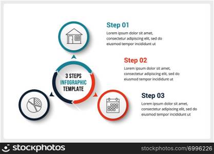 Circle infographics template with three elements, can be used as process diagram, steps, options, vector eps10 illustration. Circle Infographics with Three Elements