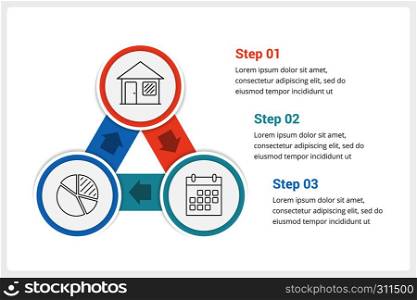 Circle infographics template with three elements, vector eps10 illustration. Circle Diagram with Three Elements