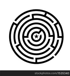 Circle labyrinth maze game for children. Logic education with black outline game. Find right way. Vector illustration Isolated on white background.. Round labyrinth maze game for children. Logic education with black outline game. Find right way. Vector illustration.