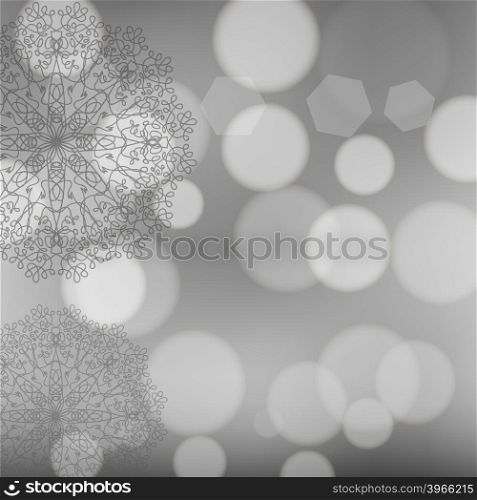 Circle Lace Ornament, Round Ornamental Geometric Doily Pattern, Christmas Snowflake Decoration on Blurred Background