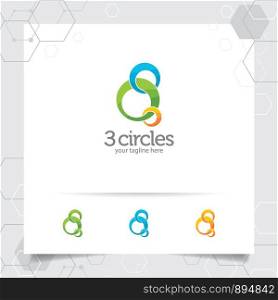 Circle logo design illustration with three swirl circle vector for business, app, and technology.