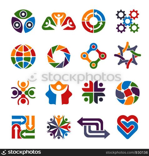 Circle logo shapes. Community group recycling partnership together colorful abstract forms for business symbols and logotypes. Business circle community, shape abstract teamwork. Vector illustration. Circle logo shapes. Community group recycling partnership together colorful abstract forms for business symbols and logotypes
