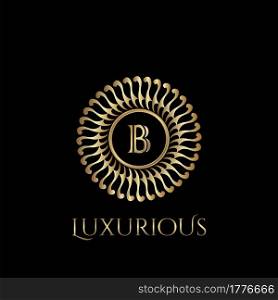 Circle luxury logo with letter B and symmetric swirl shape vector design logo gold color.