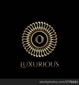Circle luxury logo with letter O and symmetric swirl shape vector design logo gold color.