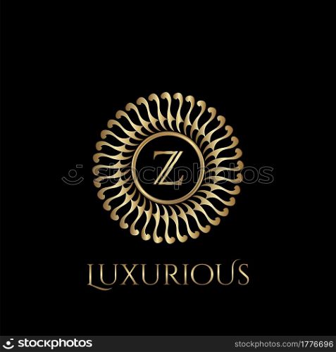 Circle luxury logo with letter Z and symmetric swirl shape vector design logo gold color.