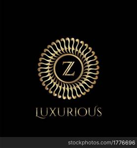 Circle luxury logo with letter Z and symmetric swirl shape vector design logo gold color.