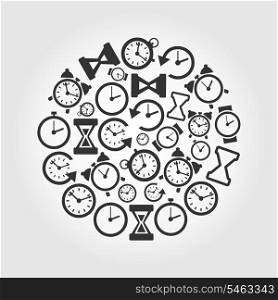 Circle made of hours. A vector illustration