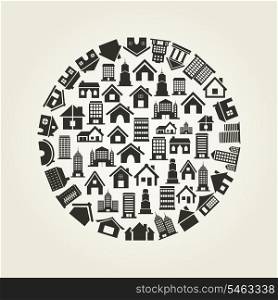 Circle made of houses. A vector illustration