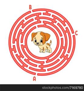 Circle maze. Dog animal. Game for kids. Puzzle for children. Round labyrinth conundrum. Color vector illustration. Find the right path. Education worksheet.