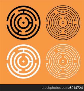 Circle maze or labyrinth black and white set icon .