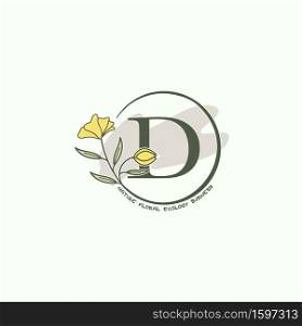 Circle Nature Flower Letter D Initial Logo, Monogram Circle with Ornate Beauty Flower vector template design green color.