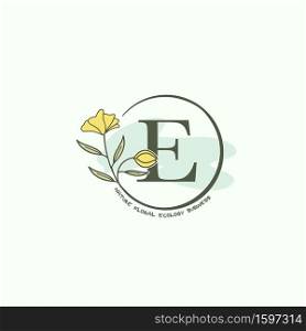 Circle Nature Flower Letter E Initial Logo, Monogram Circle with Ornate Beauty Flower vector template design green color.