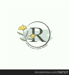 Circle Nature Flower Letter R Initial Logo, Monogram Circle with Ornate Beauty Flower vector template design green color.