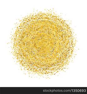 Circle of gold glitter with small particles. abstract background with golden sparkles on white background.