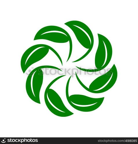 Circle of green leaves icon in simple style on a white background. Circle of green leaves icon, simple style