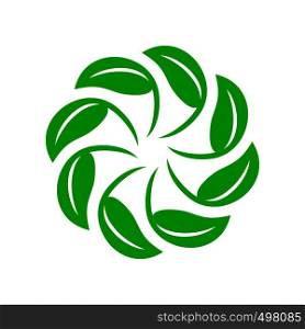 Circle of green leaves icon in simple style on a white background. Circle of green leaves icon, simple style