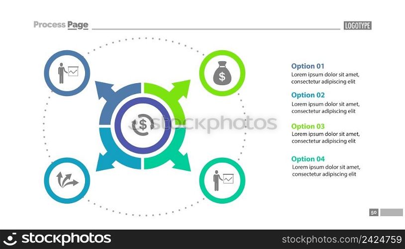 Circle option chart slide template. Diagram, infographic, chart. Concept for business presentation, templates, annual report. Can be used for topics like business, finance, money
