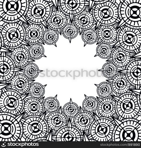 Circle ornament for coloring book page. Vector frame with abstract pattern. Geometrical background decoration. Ornamental rounded frame. Circle ornament for coloring book page. Vector frame with abstract pattern. Geometrical background decoration. Ornamental rounded frame.